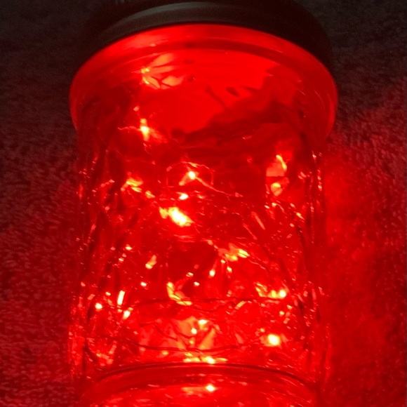 RED 1/2 PINT MASON JAR w/ LED FAIRY-LIGHTS/HANDMADE/NWT! - Picture 7 of 10